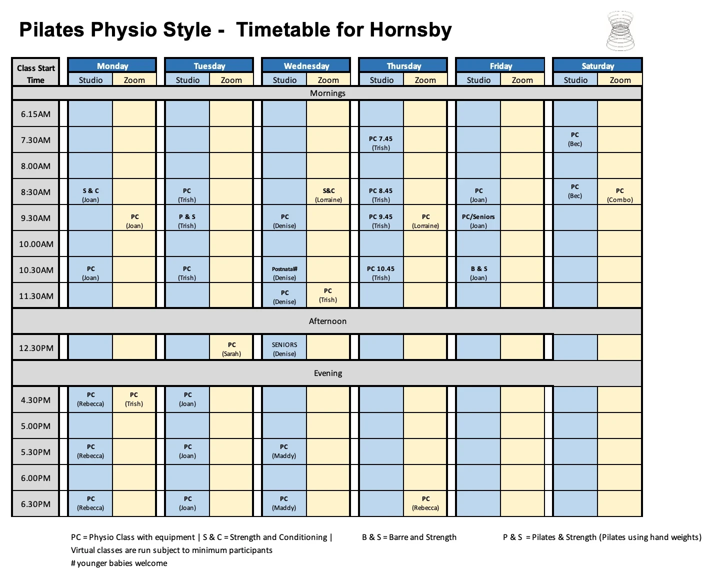 Pilates Physio Style Hornsby timetable