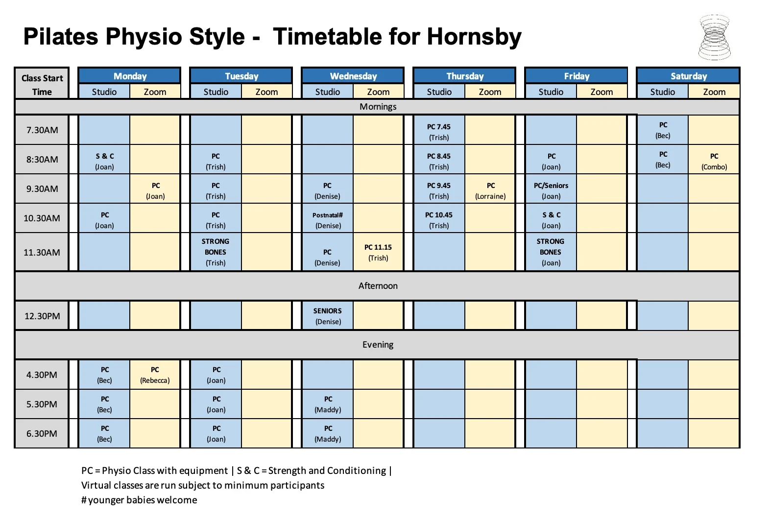 Pilates Physio Style Hornsby timetable
