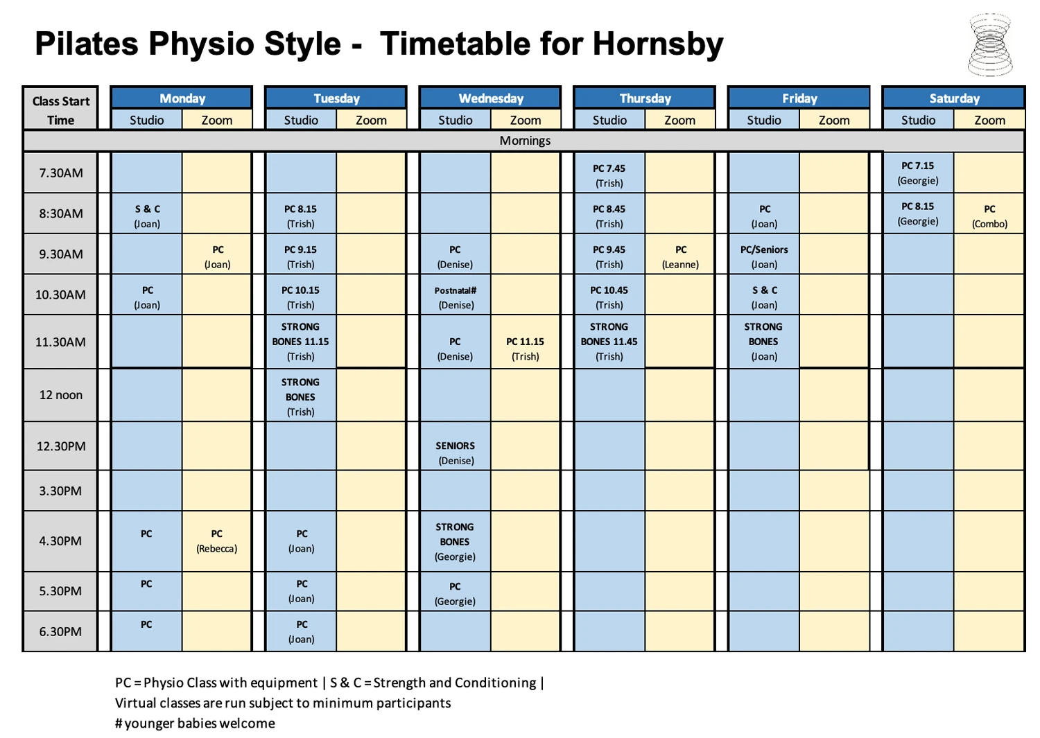 Pilates Physio Style Hornsby timetable